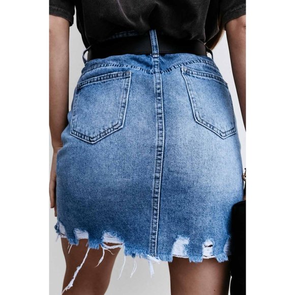 Denim Light wash Distressed Mini Skirt - Picture 2 of 3
